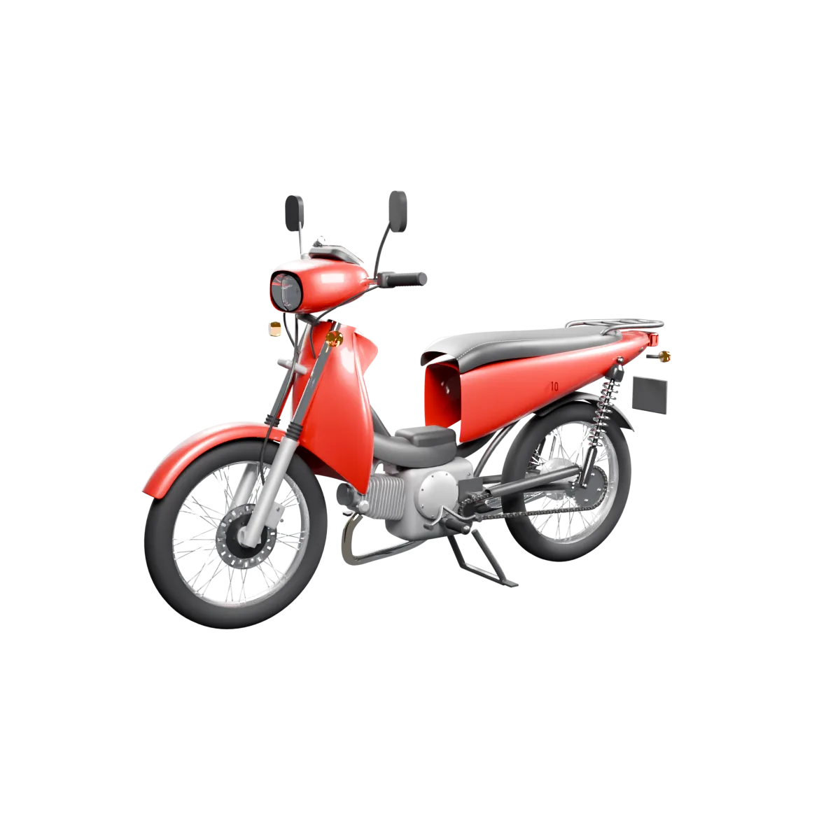 Cub 110 en vista lateral: motor, transmisión, frenos, suspensión, eléctrico y carrocería